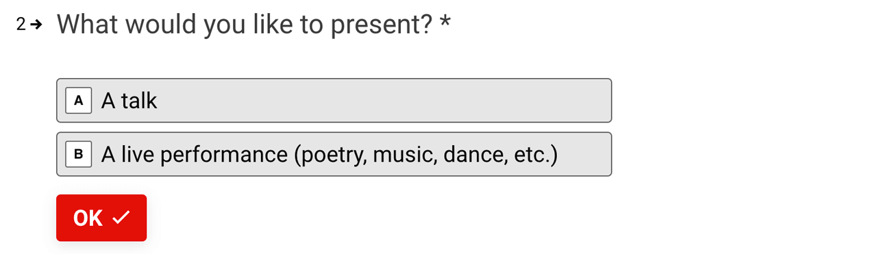 Type of talk in TEDx speaker application Select a type of talk that you plan to present at a TEDx event